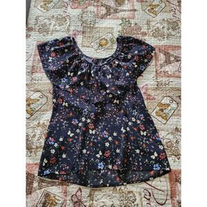 SANCTUARY Women's Blouse Floral Ruffled Scoop Neck‎ Cap Sleeve. Size S (4-6)